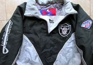 LA Raiders 1994 PROPLAYER puffer Pullover SWORD jacket S ythL blk silver NFL vtg